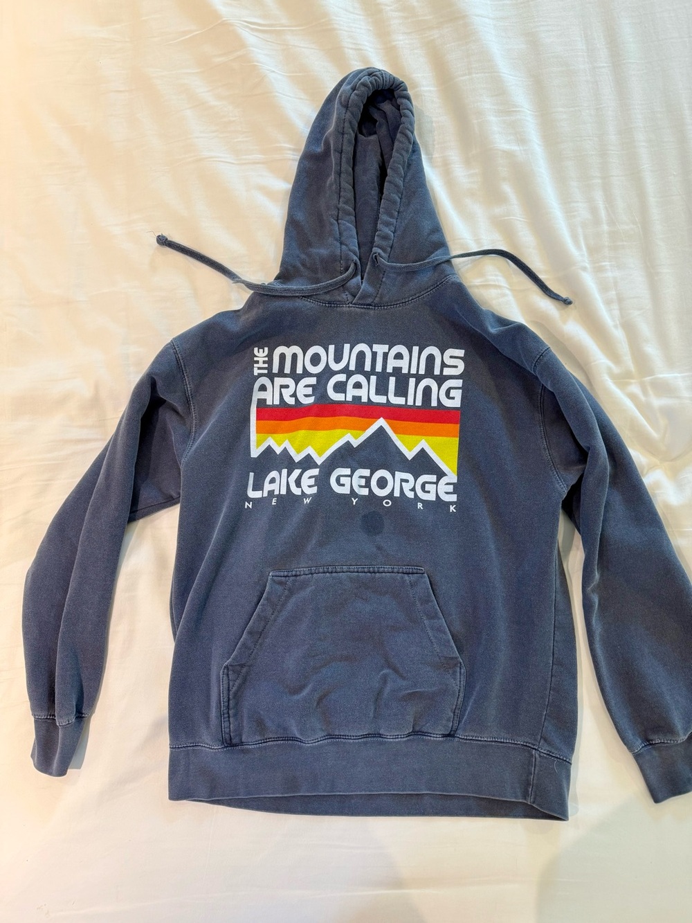 Comfort Colors Navy Pullover Hoodie with Retro Mountain Graphic